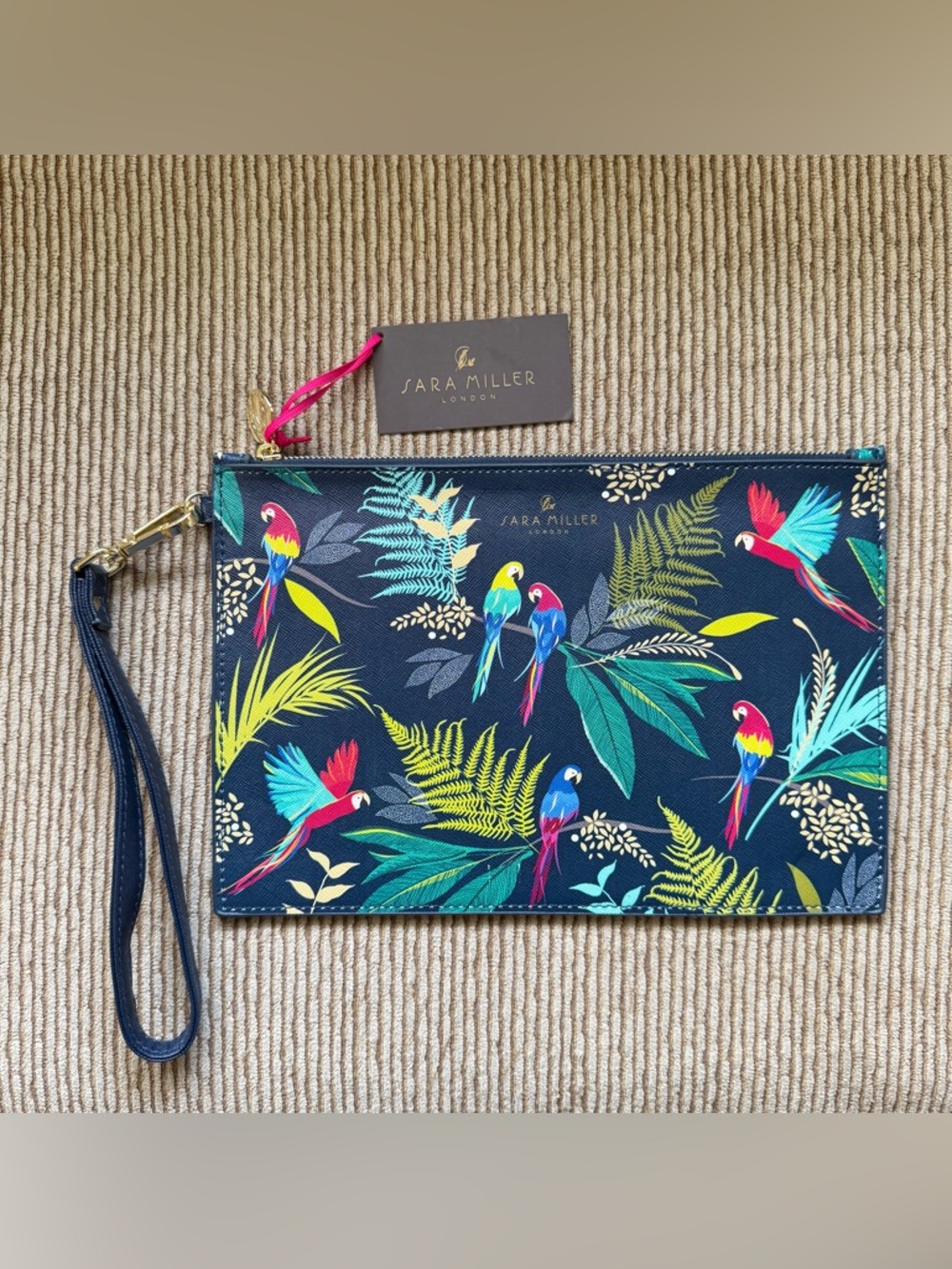 NWT Sara Miller London Vibrant Tropical Parrot Wristlet Cosmetic Pouch